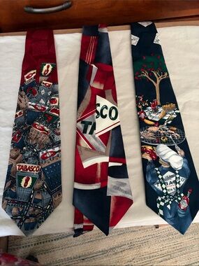 Lot of 3 Vintage TABASCO Brand Novelty Silk Ties Mcilhenny Co Hot Sauce Mens